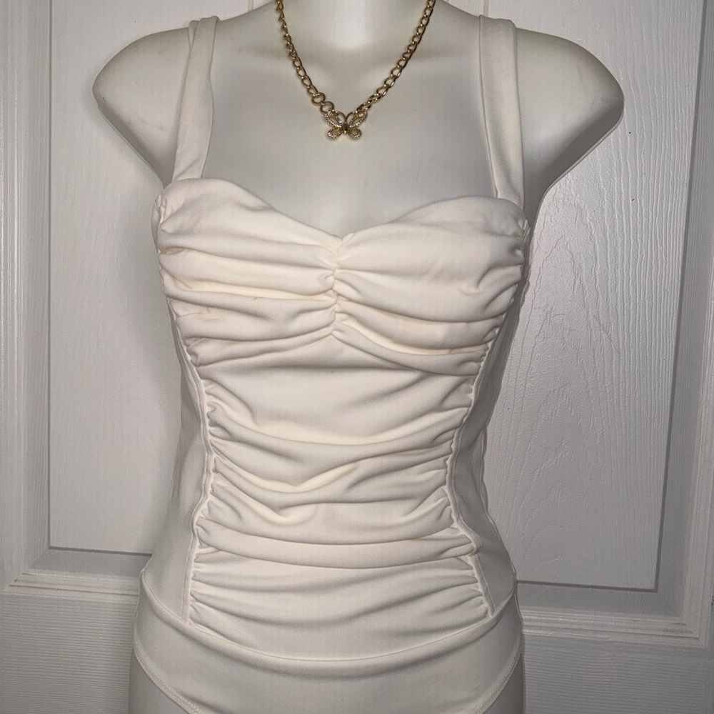 Forever 21 Cream Ruched Bodysuit